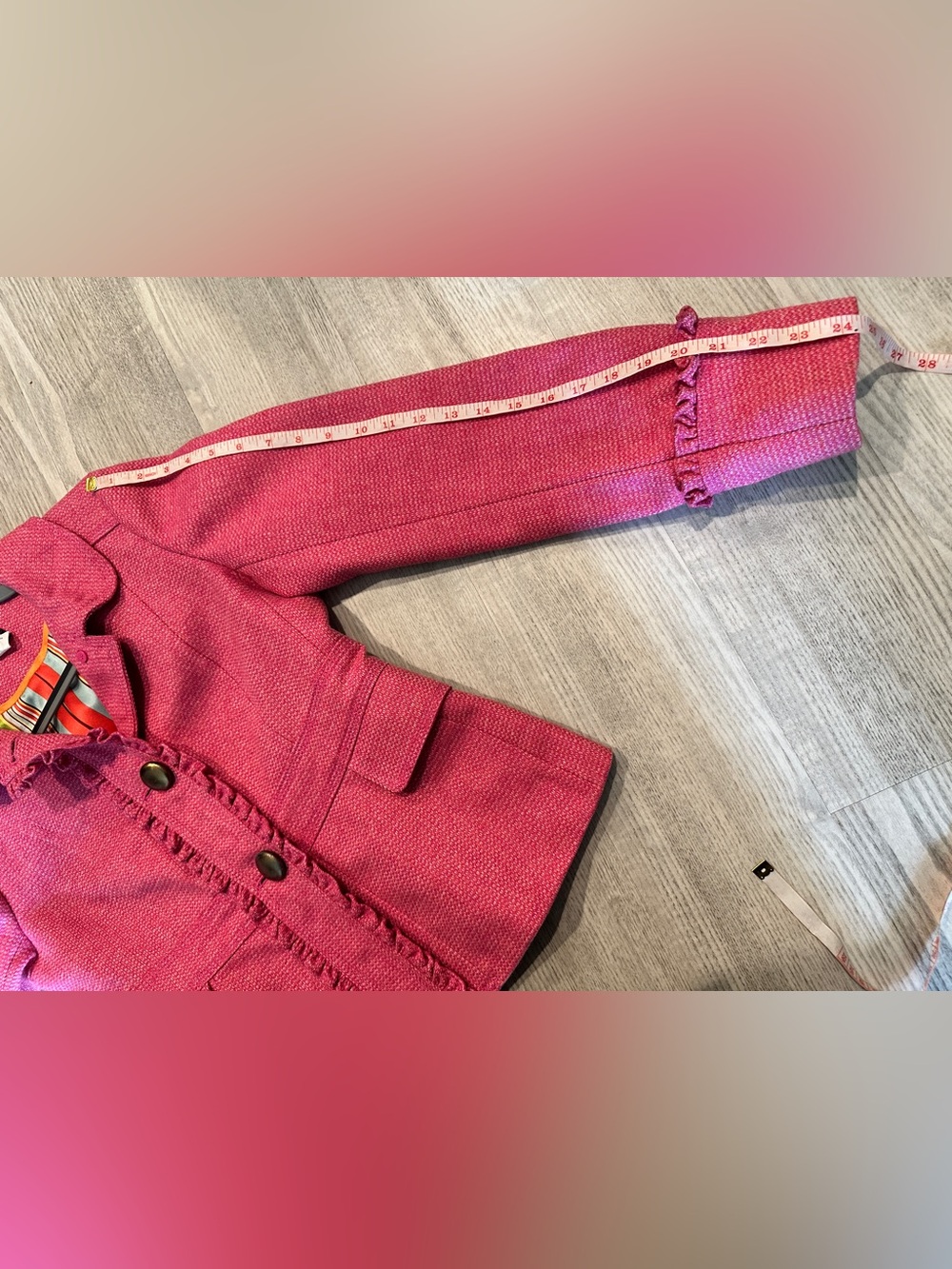 Vintage Y2K J. Crew Pink Wool Ruffle-Trim Blazer 10 - Picture 12 of 12